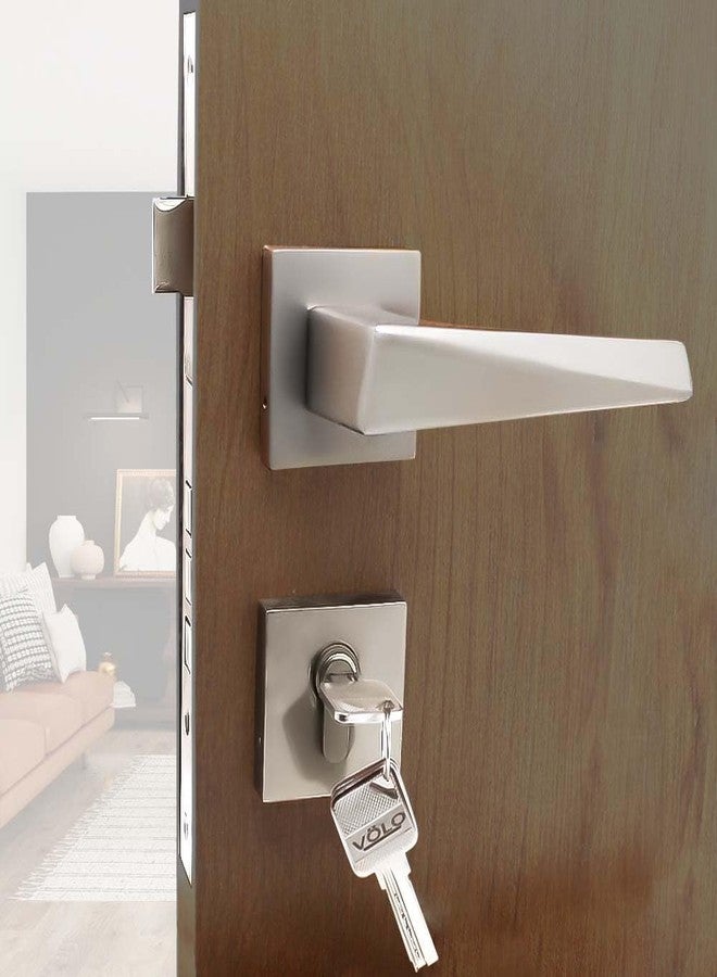 VOLO Silver Satin Heavy Duty Main Door Mortise Lock Set with Brass Cylinder with 3 Brass Key for Home/Hotel. (Model No. : 2248 HOR) - Image 1